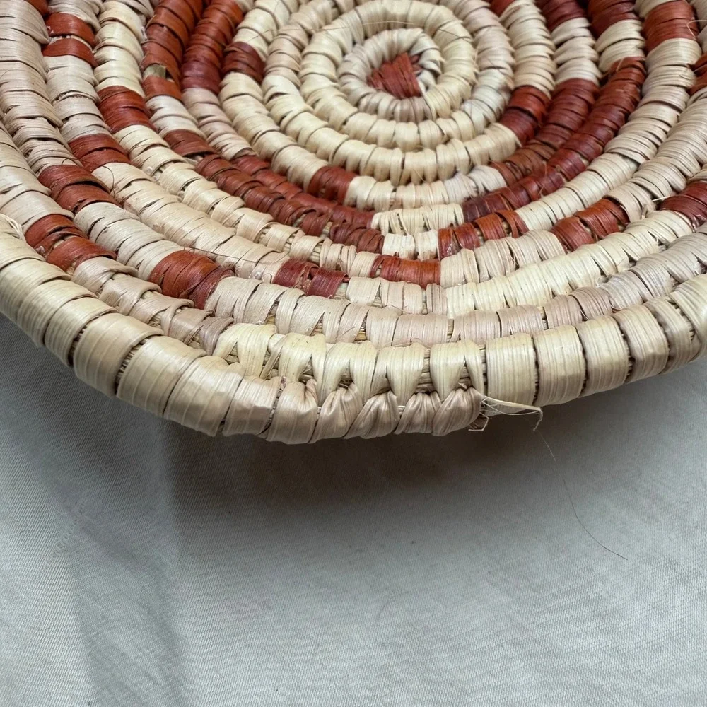Mini Tohono Oodham Pima Style Coiled Basket Star Design Natural Rust Tiny Gift